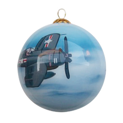 Hand-painted USS Midway Corsair Glass Ornament