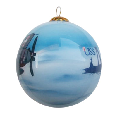 Hand-painted USS Midway Corsair Glass Ornament
