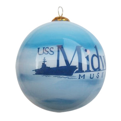 Hand-painted USS Midway Corsair Glass Christmas Ornament