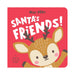 Front cover of the Mini Pops: Santa’s Friends! pop-up board book for babies and toddlers, featuring a cartoon reindeer on a red background with the title and the text A pop-up on every page!.