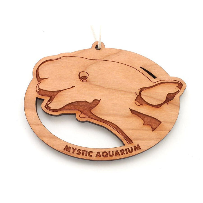 Mystic Aquarium Laser Cut Wood Beluga Christmas Ornament
