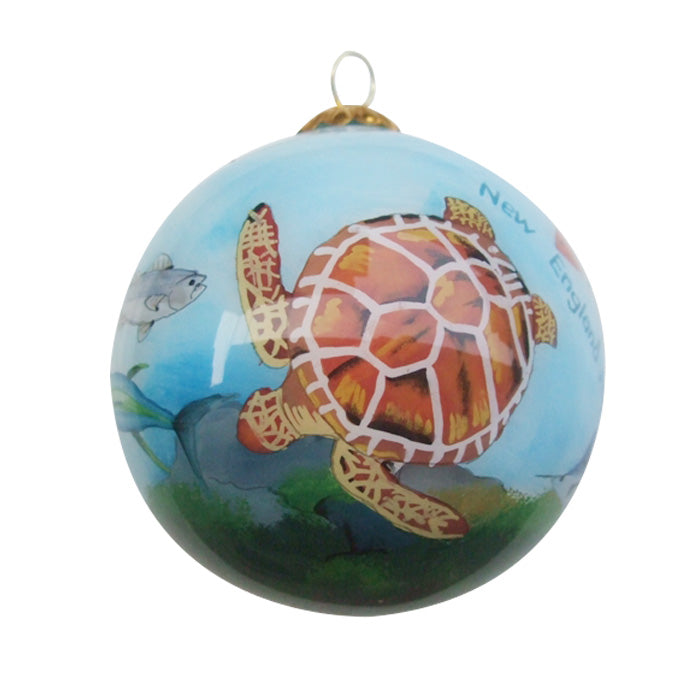 Hand-painted  New England Aquarium Sea Turtle Glass Ornament