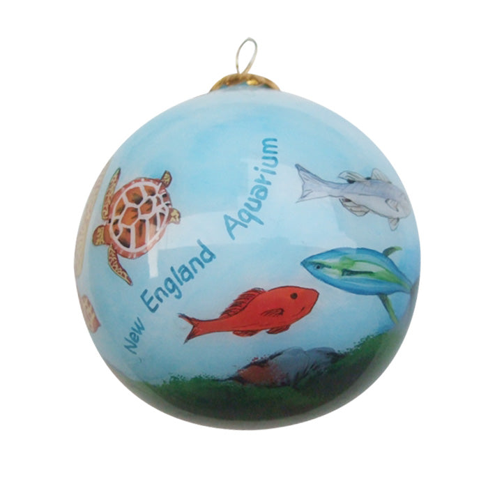 Hand-painted  New England Aquarium Sea Turtle Glass Ornament