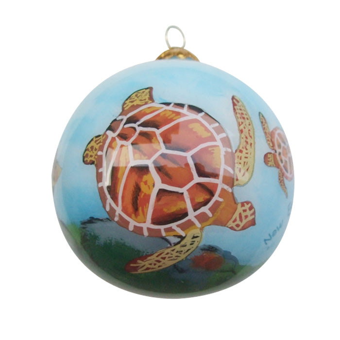 Hand-painted  New England Aquarium Sea Turtle Glass Ornament