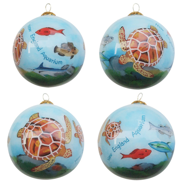 Hand-painted  New England Aquarium Sea Turtle Glass Ornament