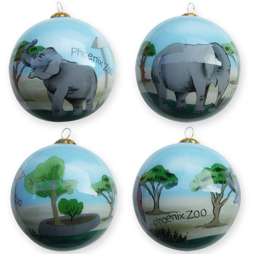 Hand-painted Phoenix Zoo Elephant Glass Ornament