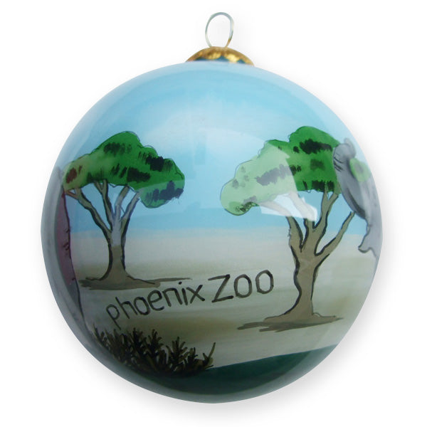 Hand-painted Phoenix Zoo Elephant Glass Ornament