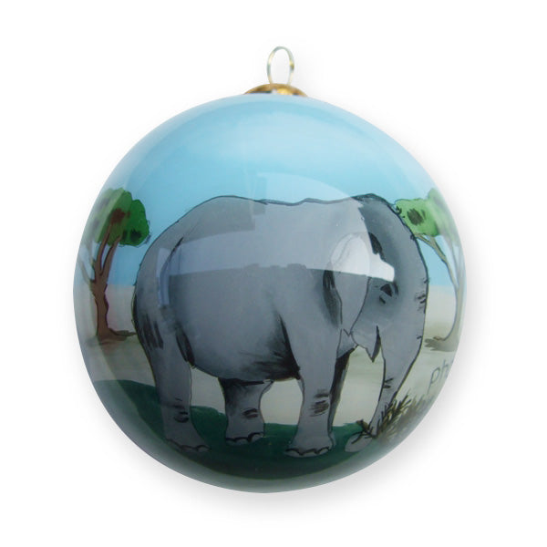 Hand-painted Phoenix Zoo Elephant Glass Ornament