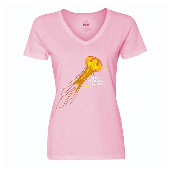Pink Ladies Tee with Jellyfish Logo V-neck - Birch Aquarium