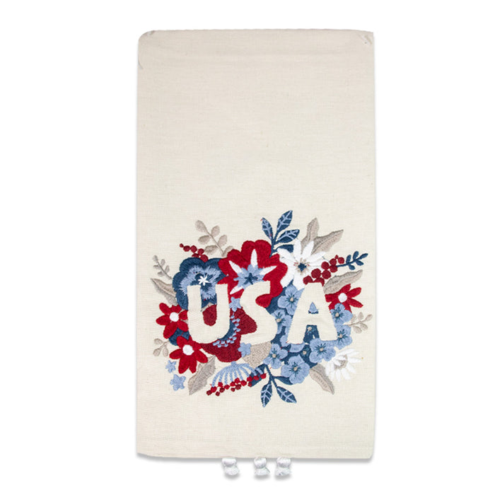 Floral Poppy Embroidered USA Made Tea Towel