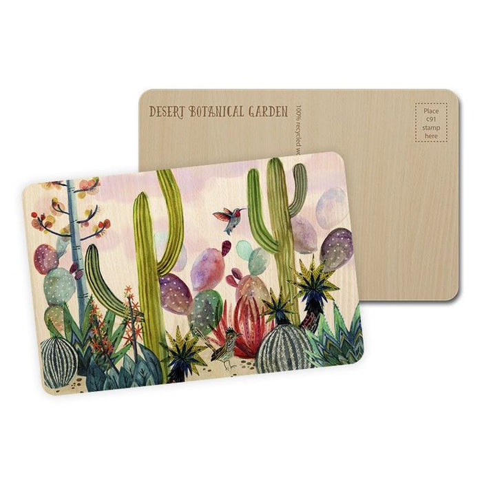 Desert Botanical Garden Watercolor Cactus Wooden Postcard