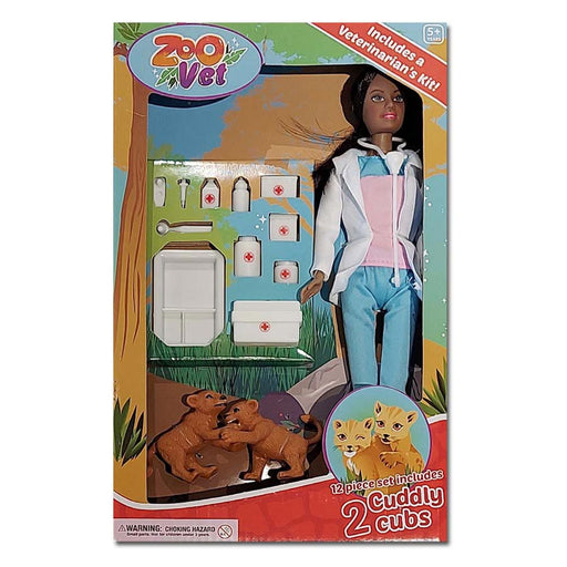 African American  Zoo Vet Set Toy Doll with Lion Cubs